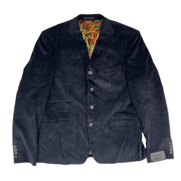 Haight & Ashbury Holland Blazer Sport Coat Corduroy Navy Pyschedelic Men's 42R - Picture 1 of 11